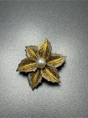 Vintage Damascene Flower Brooch #17DA